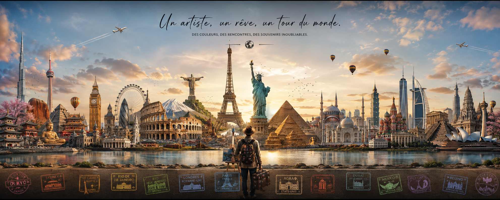 Un artiste, un rêve, un tour du monde — panorama illustré des monuments du monde